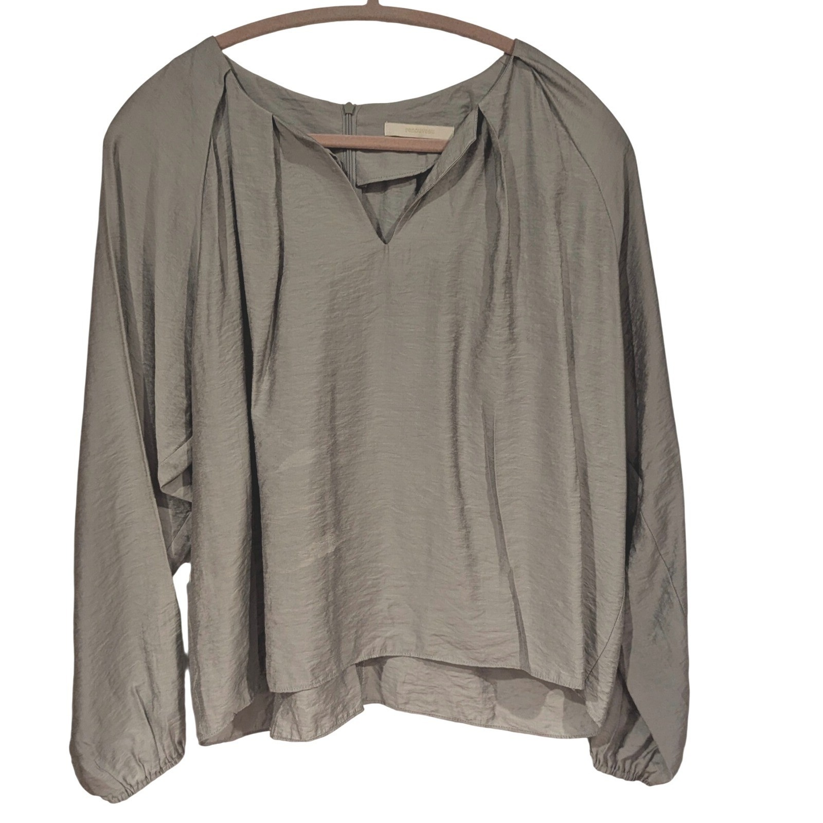 Renouveau Gray Blouse Womens Flowy Minimalist Boho Tunic Top Loose Fit